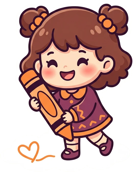 The HaniColoring mascot, a girl holding an orange crayon